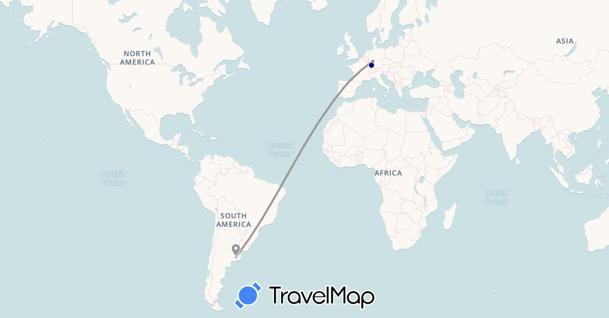 TravelMap itinerary: driving, plane in Argentina, Germany, Spain, France (Europe, South America)